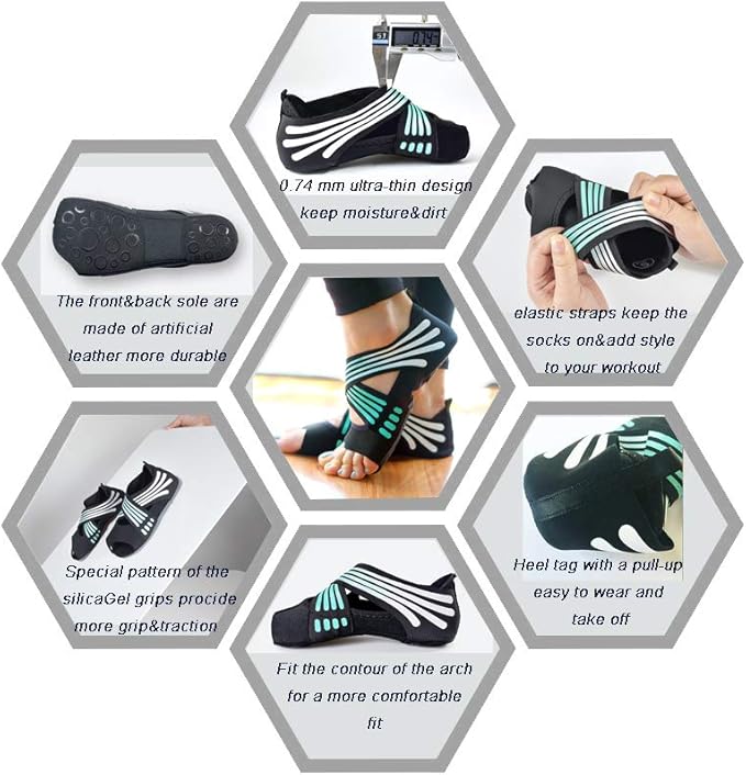 ABIRAM Yoga Socks Toeless Non-Slip Grips & Straps, for Pilates, Barre, Ballet, Bikram, Workout for Women-StrideForce Fitness