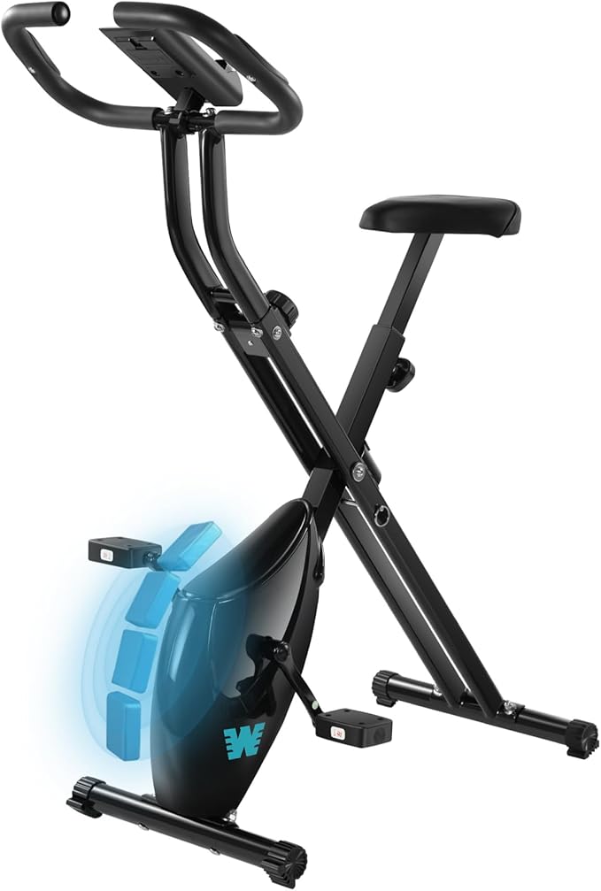 BARWING Stationary Exercise Bike for Home Workout, 5 IN 1 Foldable Indoor Cycling Bike for Seniors, 350LB Capacity, 16-Level Magnetic Resistance, Seat Backrest Adjustments-StrideForce Fitness