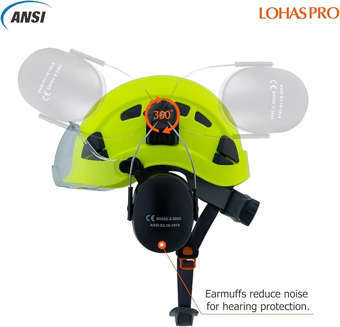 LOHASPRO Arborist Forestry Helmet Safety Hard Hat with Visor and Ear Muffs for Tree Service Logging Cutting Wood Chainsaw Helmet Garden Work Trimming Mowing(P91 Lime+Clear Visor+Earmuff)-StrideForce Fitness
