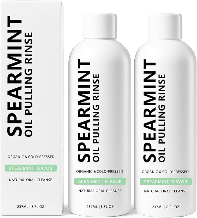 Spearmint Oil Pulling Rinse, Cold-Pressed Coconut Oil for Whitening Teeth Mouthwash, Powerful Organic Peppermint Oil Maintain Gum Health & Freshness Breath, Mint (2)