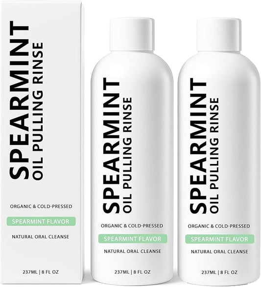 Spearmint Oil Pulling Rinse, Cold-Pressed Coconut Oil for Whitening Teeth Mouthwash, Powerful Organic Peppermint Oil Maintain Gum Health & Freshness Breath, Mint (2)