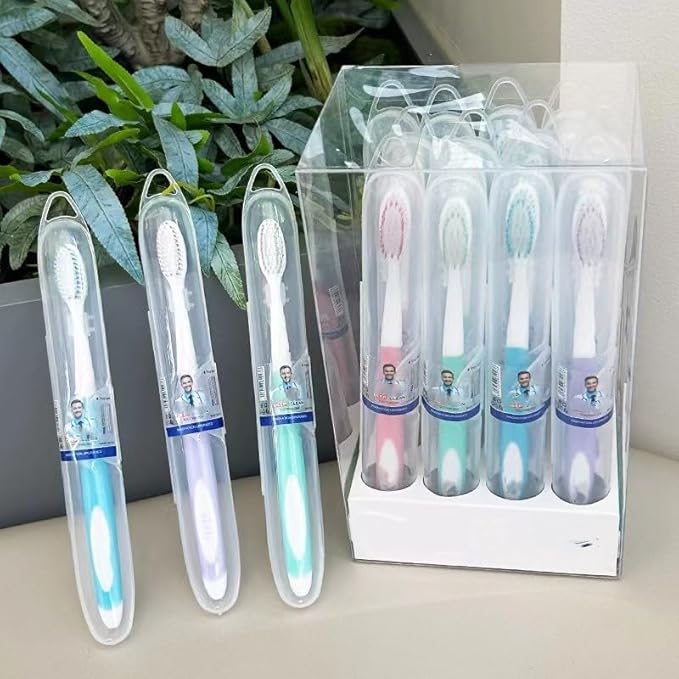 Soft-bristled Toothbrush‌ (Regular Size Head) with Box,Designed with Cone-Shaped bristles for periodontal Disease,Suitable for Sensitive Teeth and Gum Recession【Colour Vary, 12 Count】