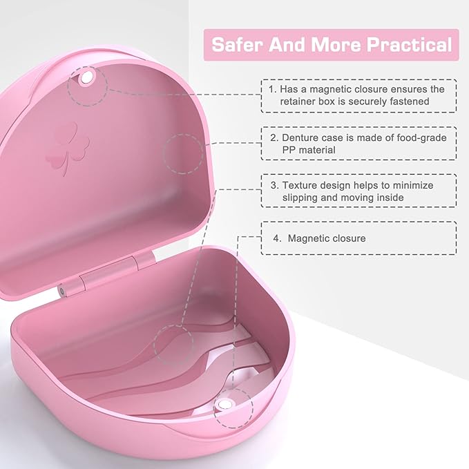 Retainer Case Denture Case: BVN Orthodontic Dental Case, Slim Braces Case, Mouth Guard Case, Denture Box, Teeth Aligner Case, Night Guard Case Container Storage Holder Pink