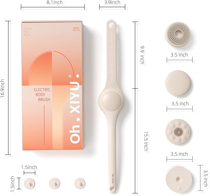 Electric Body Brush Back Scrubber for Shower, Waterproof Long Dual Handle Power Body Scrubber with 3 Heads, Rechargeable Bath Brush & 2 Speeds, for Cleansing, Exfoliating and Massaging Skin-StrideForce Fitness