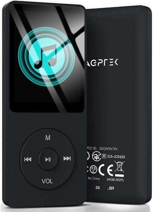 AGPTEK A02PL 64GB MP3 Player, 70 Hours Playback Lossless Sound Music Player, Supports up to 128GB(Black)-StrideForce Fitness