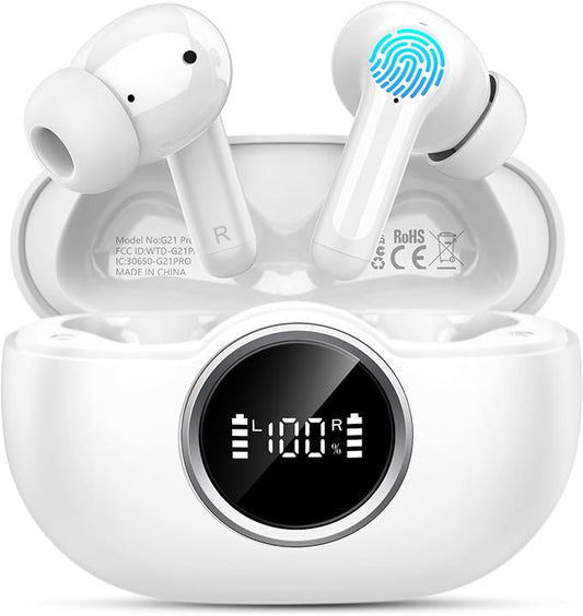 Wireless Earbuds, 2025 Bluetooth 5.4 Headphones 3D Stereo Hi-Fi Bass Ear Buds, 4 ENC Noise Cancelling Mic, 40+Hrs USB-C in-Ear Earphone Sport, IP-X7 Waterproof Workout Gym for Android iOS Laptop Pad-StrideForce Fitness
