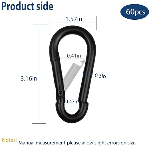 100Pcs 3" Heavy Duty Spring Snap Hook Carabiners, M8 5/16" Galvanized Steel Black Carabiner Clip, Quick Link Keychain for Hammock Swing Set Outdoor Travel Camping Fishing Hiking-StrideForce Fitness