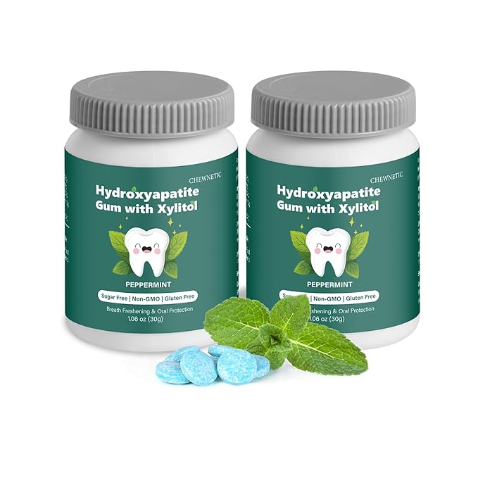 Remineralization Gum with Hydroxyapatite – Sugar-Free Xylitol Chewing Gum for Enamel Strength & Cavity Protection – 2 Pack