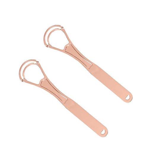 2PCS Tongue Scraper Cleaner Brush Wide-head Double Blades Scrapers For Oral Care, Rose Gold Color