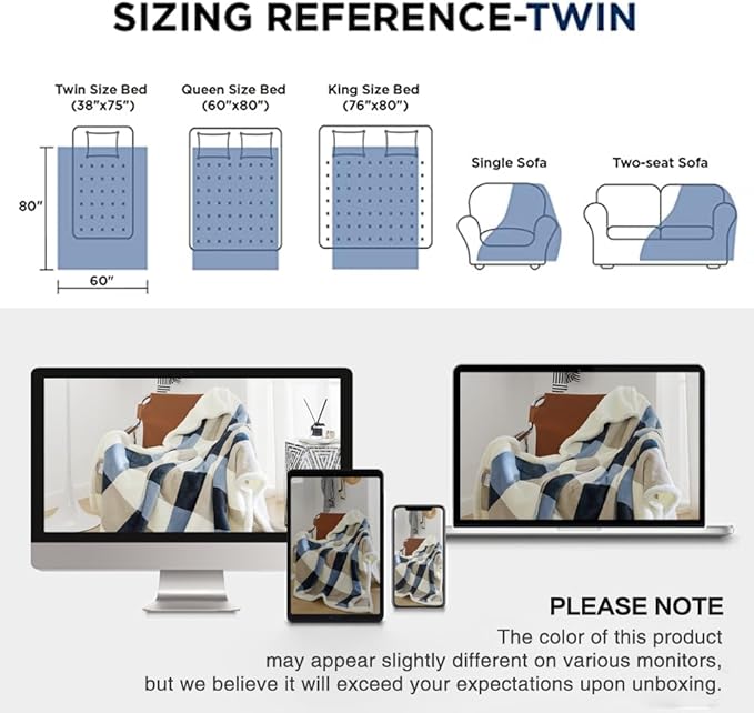 PU MEI Sherpa Fleece Throw Blanket 60" x 80" Reversible Plush Fluffy Large Big Blanket Lattice Flannel Blankets for Sofa Couch Bed (Grey-Soft Blue, 60"*80")-StrideForce Fitness