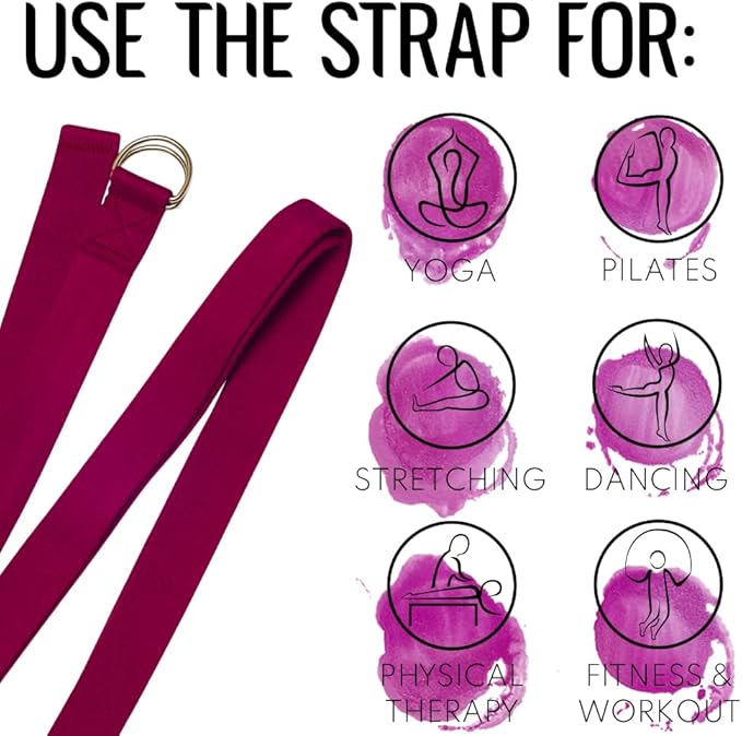 TECEUM Yoga Strap & Mat Strap – 2 IN 1 – Cotton – 6 ft 8 ft 10 ft (30+ colors) – Adjustable Non-Slip Belt for Yoga, Pilates, Stretching, Physical Therapy, Fitness & Home Workout – For Carrying Mats-StrideForce Fitness