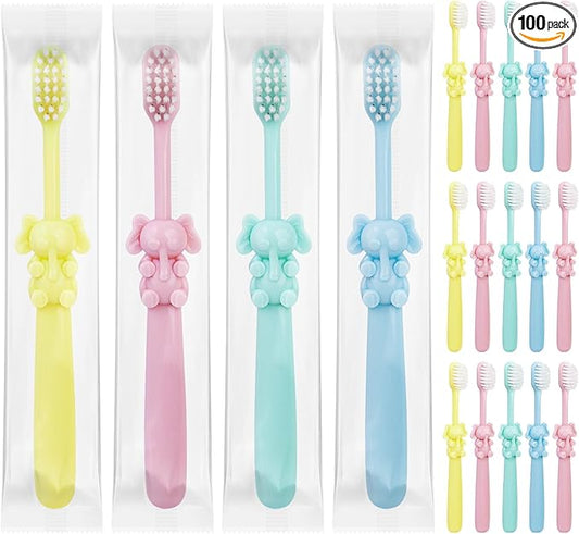 100 pcs Bulk Disposable Kid Toothbrushes Individually Wrapped, Toothbrushes Kids Toothbrush for Age 2+ Toddler Children Toothbrush Set Soft Bristles Boys Girls