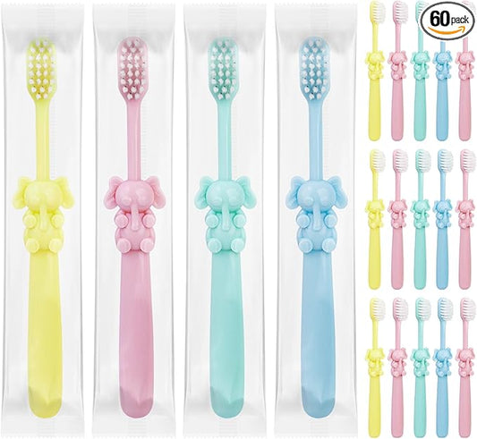 60 pcs Bulk Dispodable Kids Toothbrushes Bulk Individually Wrapped,Kids Toothbrush for Age 2+ Toddler Children Toothbrush Set Soft Bristles Boys Girls Toothbrush
