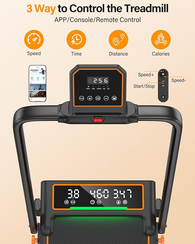 Treadmill Walking Pad with 10% Incline/Handle Bar/2 LED Display, 3.5HP Portable Treadmills for Home Small, Foldable Walking Pad Treadmill 350+lb Capacity, Smart App, 4 Adjustable Incline, RGB Light-StrideForce Fitness