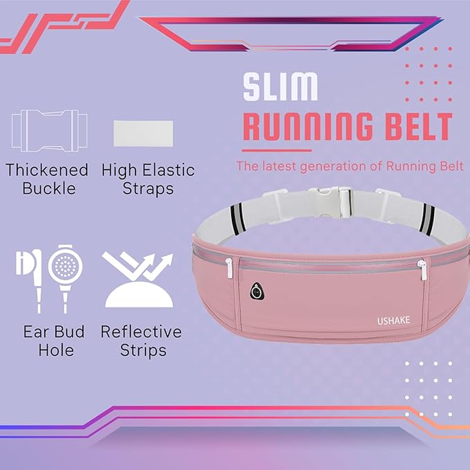USHAKE Slim Running Belt, Workout Fanny Pack for Men Women,Exercise Waist Pack for Apple iPhone Holder, Runner Belt for Running Walking Cycling Camping Gym Red-StrideForce Fitness