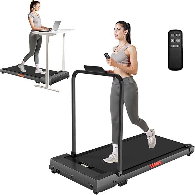 Under Desk Treadmill, 3.0HP Walking Pad with Handle Bar, Foldable Treadmills for Home Office, Running Machine with LED Display & Remote Control, Jogging Machine for Small Spaces-StrideForce Fitness