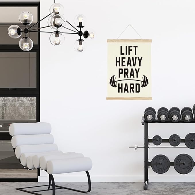 Gym Motivational Posters Funny College Dorm Posters Gifts for Guys Girls Friends Lift Heavy Pray Hard Gym Flag Wall Art Decor Sign for Home Gym Bedroom Office-StrideForce Fitness