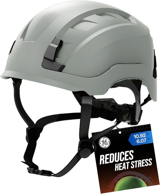 GE Safety Helmet, Impact Absorbing Tech, Adjustable Ratchet, ANSI Type 1, Memory Foam Padding, Hard Hats Protection, Lightweight, Durable, Chin Strap, Comfortable Fit OSHA Approved-StrideForce Fitness