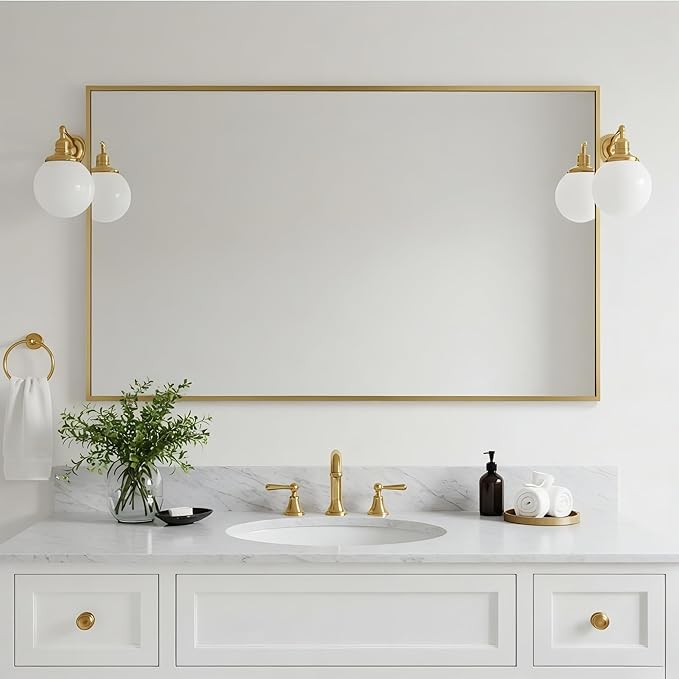 20x40 Inch Brass Bathroom Mirror for Wall, Aluminum Frame Rectangle Rectangular Vanity Mirror, Modern Large for Bedroom, Living Room, Horizontal or Vertical-StrideForce Fitness