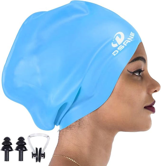 Dsane Extra Large Swimming Cap for Women and Men,Special Design Swim Cap for Very Long Thick Curly Hair&Dreadlocks Weaves Braids Afros Silicone Keep Your Hair Dry-StrideForce Fitness
