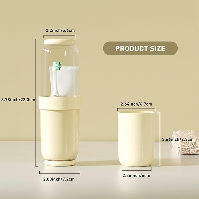 Toothbrush Cup with Cover, Travel Toothbrush Case Portable Toothbrush Holder for Traveling Business Camping School Bathroom (Beige)