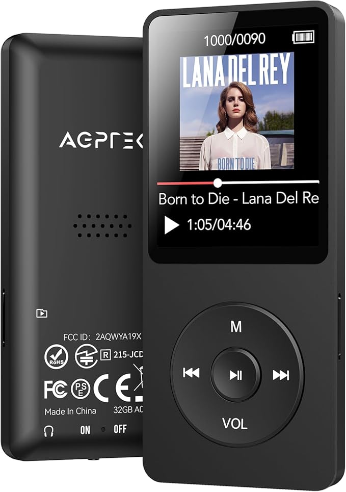 AGPTEK A02 MP3 Player with Bluetooth 5.3, 1.8 inch Screen Portable Music Player with Speaker, FM Radio, Voice Recorder, Supports Expanded Up to 128GB(Black, 32GB)-StrideForce Fitness
