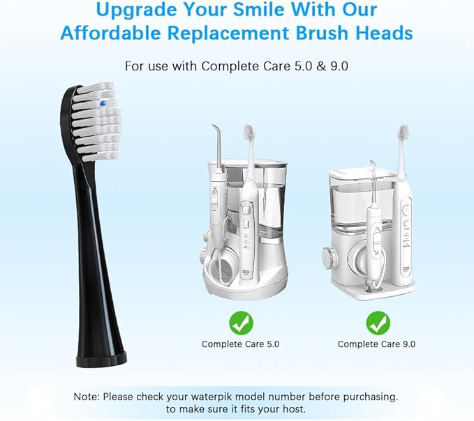 Replacement Brush Heads for 𝗪𝗮𝘁𝗲𝗿𝗽𝗶𝗸 𝐒𝐨𝐧𝐢𝐜-𝐅𝐮𝐬𝐢𝐨𝐧 2.0 Flossing Toothbrush Head fit (SF-01/ SF-02/ SF-03/ SF-04) 3 Pack Black Soft Bristles with Caps (Black, Full Size)