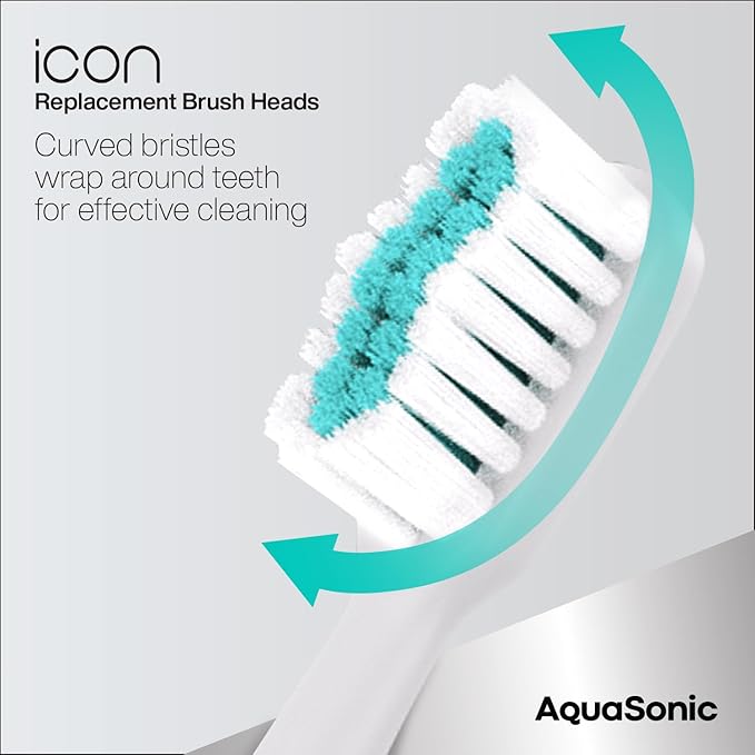 AquaSonic Genuine Icon Replacement Brush Heads | Compatible with AquaSonic Icon Toothbrush | 2 Brush Heads | for Normal & Sensitive Teeth (Pearl)