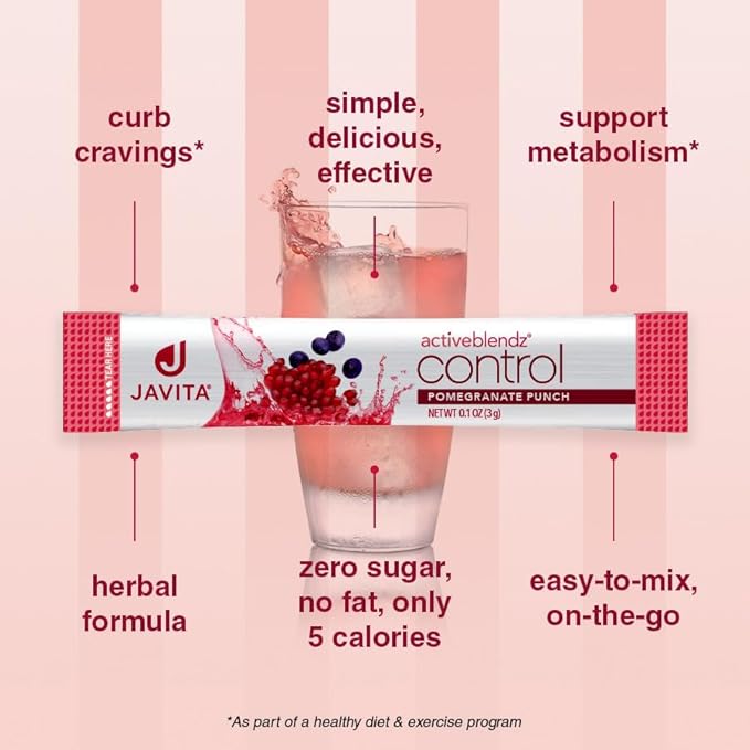 Javita Control Fruity (Acai, Pomegranate) Drink Mix Beverage with Slimming Herbs (Garcinia Cambogia, Gymnema Sylvestre) to Help Support Healthy Lifestyle, Appetite (2 Boxes/48 sticks)-StrideForce Fitness