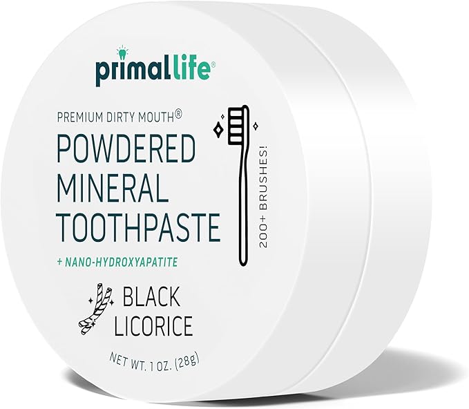 Primal Life Organics - Dirty Mouth Toothpowder, Tooth Cleaning Powder, Flavored Essential Oils with Natural Kaolin & Bentonite Clay, Good for 200+ Brushings, Organic, Vegan (Black Licorice, 1 oz)