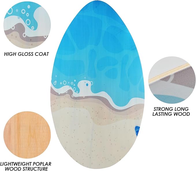 seething 35 Inch Skimboard with High Gloss Coat Wood Skim Board for Beginners,Kids, Teenagers, Adults and All Skimming-StrideForce Fitness
