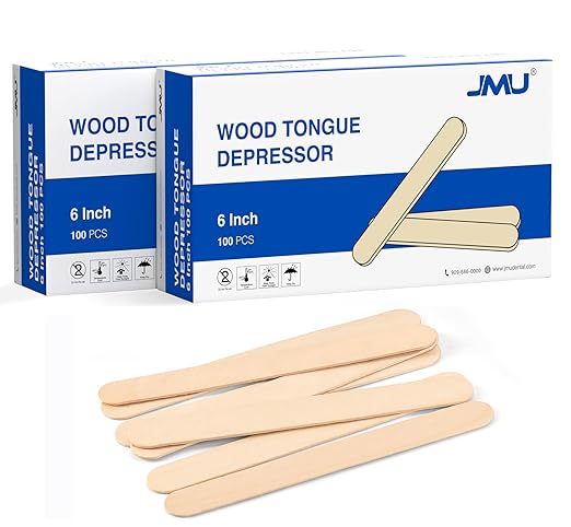 JMU Tongue Depressors 200 Count, 6" Tongue Blades Wooden Non-sterile (2 Boxes of 100)