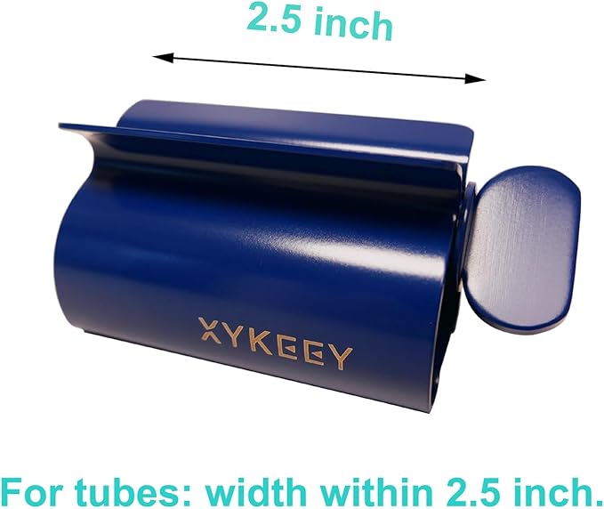 XYKEEY Toothpaste Tube Squeezer - Set of 2 Toothpaste Squeezer Rollers, Metal Toothpaste Tube Wringer Seat Holder Stand (Blue)