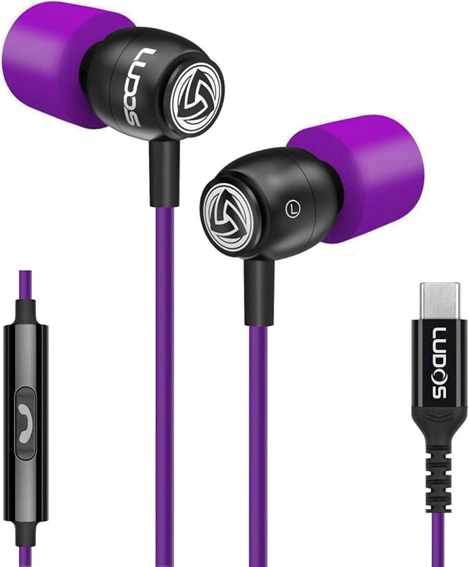 LUDOS Clamor USB C Headphones for iPhone 16 15 Pro Max Plus iPad Pro, 5 Years Warranty, USB-C Earbuds for Samsung Galaxy S24 S23 Ultra S22 S21 FE S20 A55 A54 A53, USB Type C Earphones - Purple-StrideForce Fitness