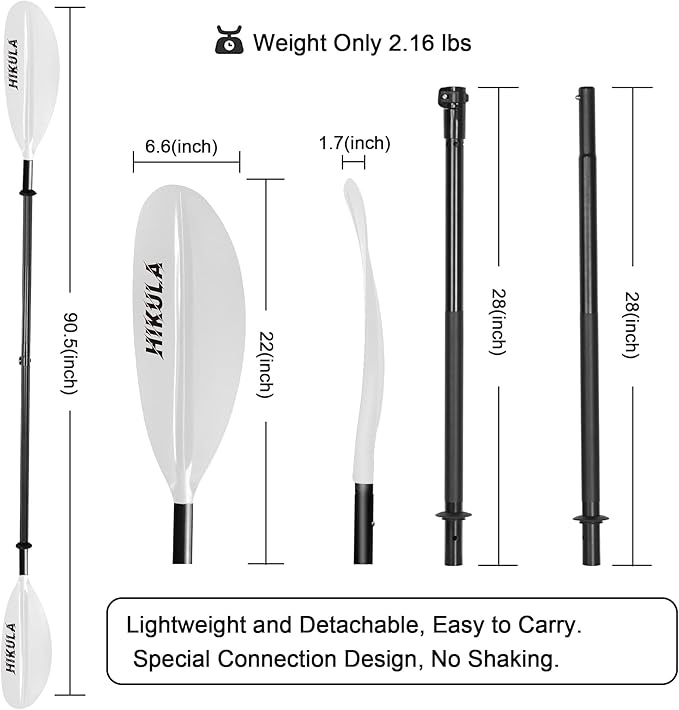 Kayak Paddle 4 Pieces Aluminum Shaft and PP Blade Floating 86.6in/220cm, 90.5inch/230cm Lightweight Oars-StrideForce Fitness