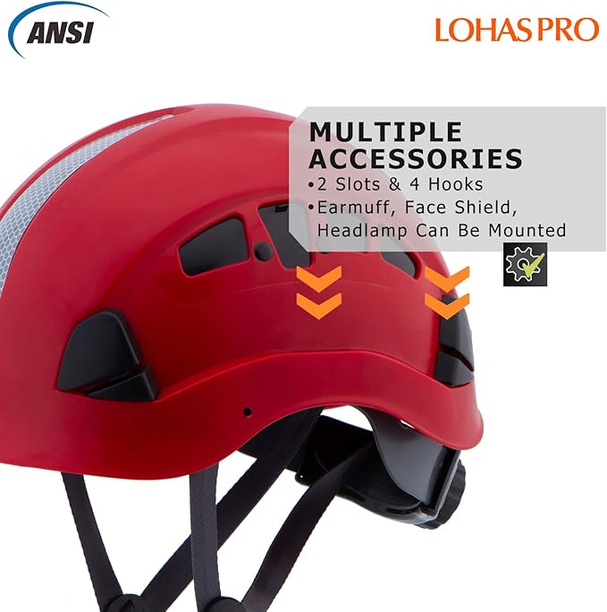 LOHASPRO Hard Hats Construction Safety Helmet ANSI Z89.1 Approved OSHA Hardhat, Vented Men Worker Red Hard Hat with Chin Strap Tree Climbing Rescue Arborist Helmet (P6 Red)-StrideForce Fitness