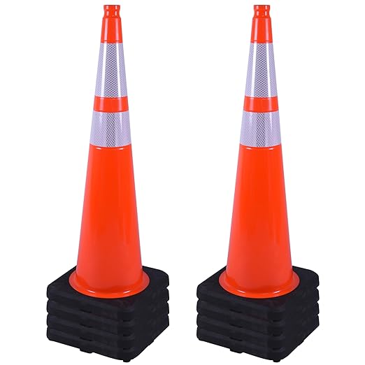 OrangeStar 36" Traffic Cones 8-Pack, Orange Safety Cones with Reflective Collars, Weighted Rubber Base for Parking, Construction, Road Safety, Indoor & Outdoor Use-StrideForce Fitness