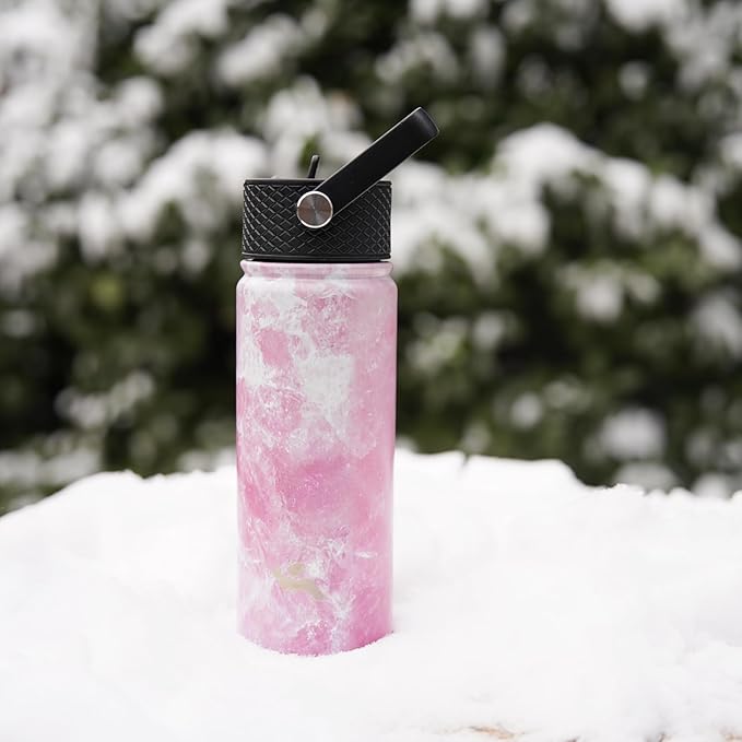 18 oz Insulated Water Bottle Stainless Steel Sport Bottles with 3 Lids,Marble Blossom-StrideForce Fitness