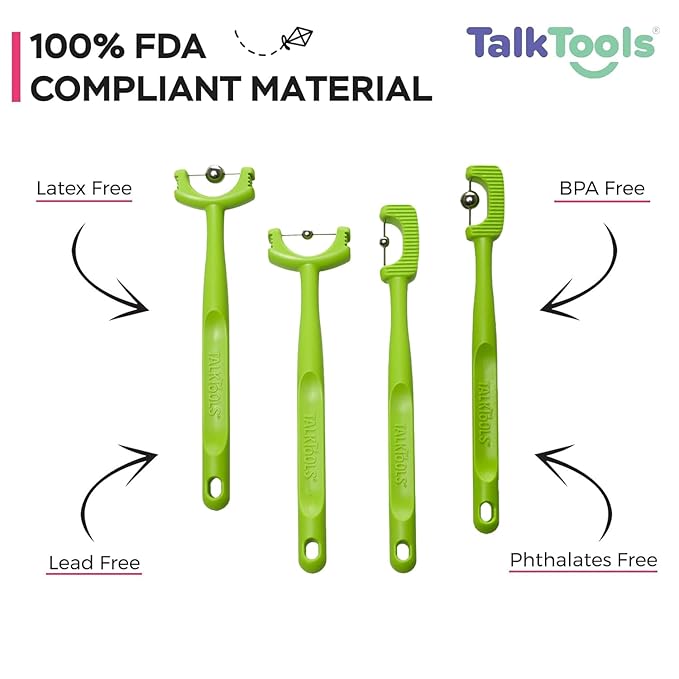 Tongue Tip Lateralization and Elevation Tools | Therapeutic Tool Set for Apraxia, Dysarthria | Improve Feeding Skills, Speech Clarity and Jaw Stability | Jaw Alignment - Set of 4 - Inst. Booklet -Lime