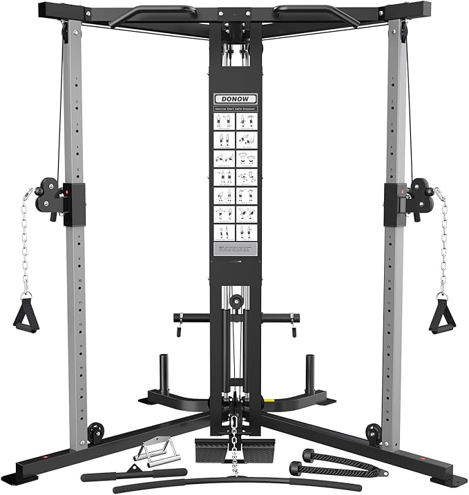 DONOW Cable Crossover Machine, Cable Fly Machine Home Gym System Workout Station with Dual Pulley System Pull-Up Bar Cable Bar and LAT Pull Down System-StrideForce Fitness