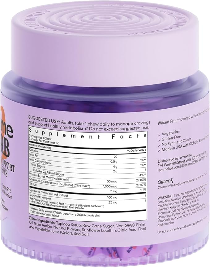 Lemme Curb Cravings Soft Chews - Manage Appetite, Support Metabolism & Lean Body w/Clinically Studied Chromium, Gymnema & B12 for Healthy Weight Management, Mixed Berry-StrideForce Fitness