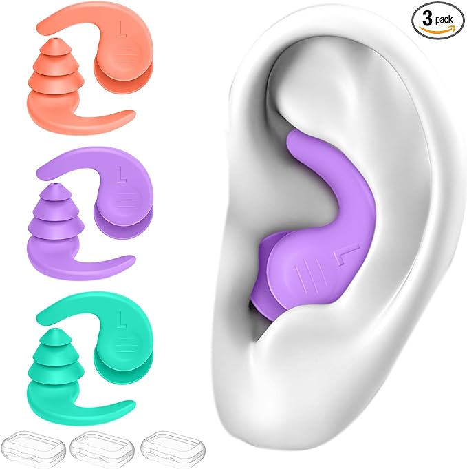 Swimming Ear Plugs for Adults,3 Pairs Waterproof Reusable Silicone Swim Earplugs for Swimming Surfing Snorkeling Showering and Water Pool,Beach,Ocean (Adults & Teens 14+)-StrideForce Fitness