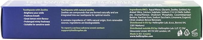 Zeolite Toothpaste | 2.5 fl oz - 75 ml | Fluor-Free | 100% Natural Origin Ingredients | 15% Natural Mineral Zeolite | Heiltropfen®
