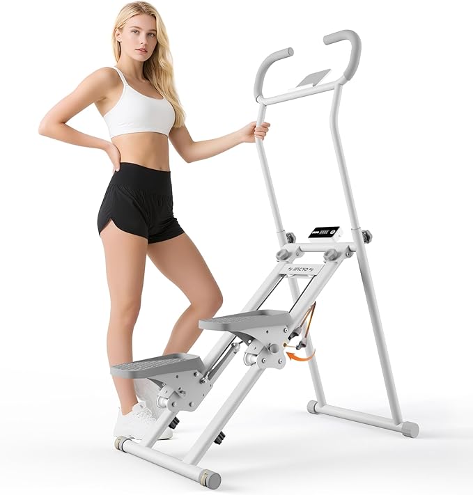 Stair Stepper with Adjustable Resistance - Stair Climber for Home Gym, Folding Cardio Machine with Extended Step Range, Adjustable Handlebar & Pedals, Tablet Holder by MACYO-StrideForce Fitness