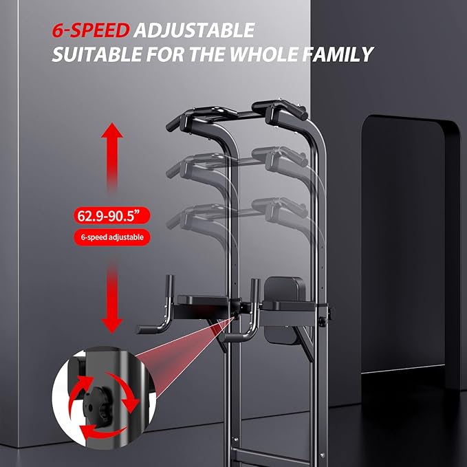 Power Tower Adjustable Height Pull Up & Dip Station Multi-Function Home Strength Training Fitness Workout Station for Home Gym-StrideForce Fitness