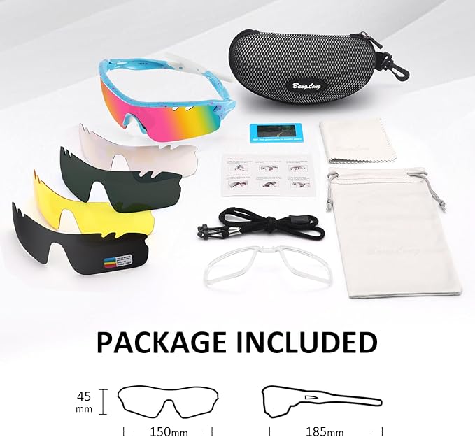 BangLong Polarized Sports Sunglasses Cycling Sun Glasses for Men Women with 5 Interchangeable Lenes for Running Baseball Golf-StrideForce Fitness