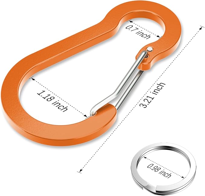 sprookber 3.2 Inch Aluminum Carabiner Clips D Ring, Caribeaner Spring Snap Hook with Keychain for Camping, Hiking, Gym & Outdoor Gear, Set of 10-StrideForce Fitness