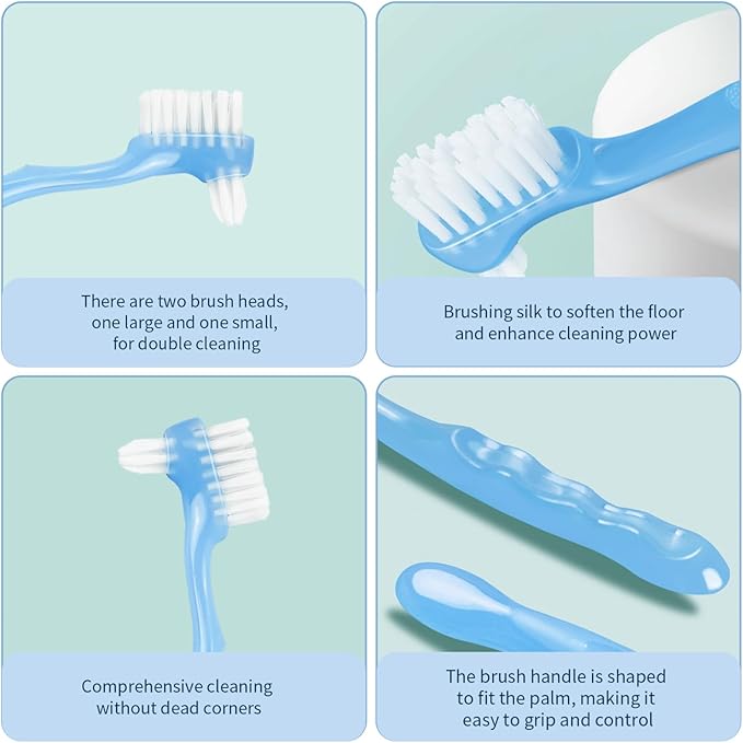 Denture Toothbrush, 4Pcs Denture Brush, Dual Head Toothbrush with Hard Bristles, Comfortable Handle for Elderly, Easy to Use Hard Hygienic Bristle for Care Cleaner