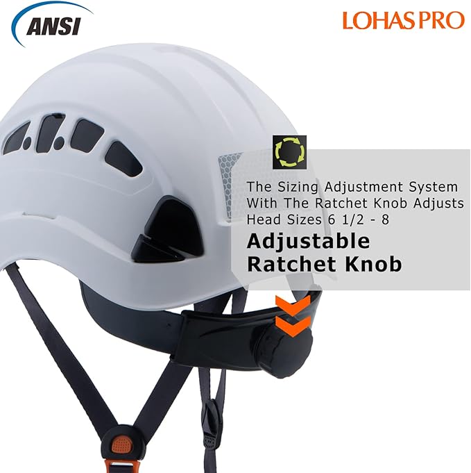 Hard Hats Construction Safety Helmet ANSI Z89.1 Approved OSHA Hardhat, LOHASPRO Vented Men Worker White Hard Hat with Chin Strap Tree Climbing Rescue Arborist Helmet (P1 White)-StrideForce Fitness
