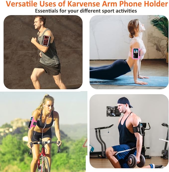 Running Phone Holder, Arm Band for Running for iPhone & Samsung Galaxy, Cell Phone Armband Holder for Walking, Gym, Workout, Men, Women, w/Adjustable Strap & Zipper Pocket (Pink-L)-StrideForce Fitness